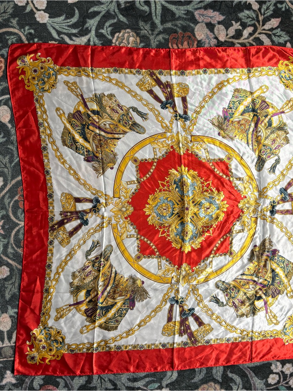 Silk-Feel Red and White Decorative Scarf